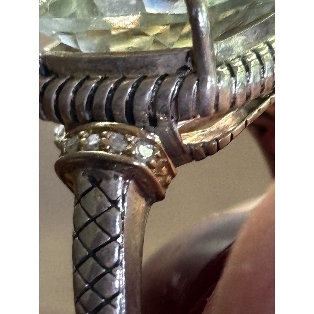 14K 925 MCF Green Amethyst Praisolite 10 Diamond Pillow cut Ring Sz 8 - Picture 4 of 7